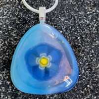 Fused Glass Pendant with Blue Millefiori Cabochons thumbnail