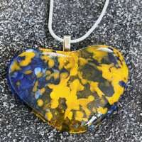 Fused Glass Blue and Yellow Heart Pendant thumbnail