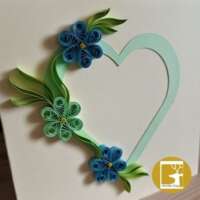 Quilled "Green Heart and Flowers" Greeting Card thumbnail