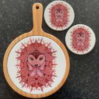 Celtic Hedgehog Wooden Cheeseboard and Coaster Set thumbnail