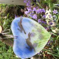 Fused Glass Heart with Hopping Hares thumbnail