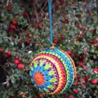 Multi-Coloured Crochet Christmas Bauble Orange Star thumbnail