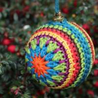 Multi-Coloured Crochet Christmas Bauble Orange Star thumbnail