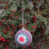 Multi-Coloured Crochet Christmas Bauble Pink Star thumbnail