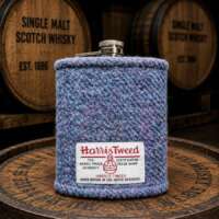 8oz Hip Flask with Blue Purple Harris Tweed Sleeve thumbnail