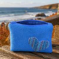 Blue Harris Tweed Coin Purse With Rainbow Heart thumbnail