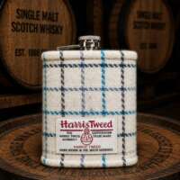 8oz Hip Flask with Cream and Blue Stripe Harris Tweed Sleeve thumbnail