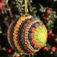 Multi-Coloured Crochet Christmas Bauble Yellow Middle thumbnail