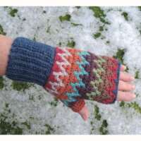 Multicoloured Fingerless Woollen Mittens thumbnail