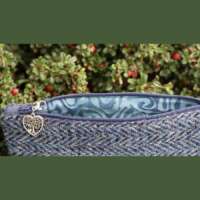 Dark Blue Herringbone Harris Tweed Coin Purse with Tree of Life Charm thumbnail