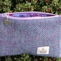 Purple Herringbone Harris Tweed Coin Purse with Tree of Life Charm thumbnail