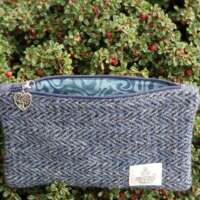 Dark Blue Herringbone Harris Tweed Coin Purse with Tree of Life Charm thumbnail