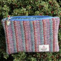 Blue Stripe Harris Tweed Coin Purse With Heart Charm thumbnail