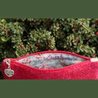 Red Herringbone Harris Tweed Coin Purse with Tree of Life Charm thumbnail