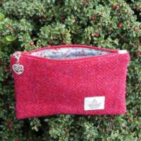 Red Herringbone Harris Tweed Coin Purse with Tree of Life Charm thumbnail