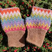 Multicoloured Alpaca Wool Mittens with Brown Cuff thumbnail