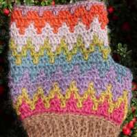 Multicoloured Alpaca Wool Mittens with Brown Cuff thumbnail