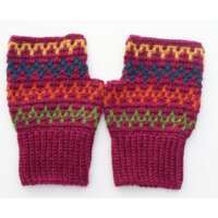 Multicoloured Mittens with Burgundy Cuff thumbnail