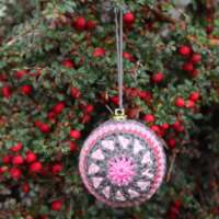 Pink and Grey Crochet Christmas Bauble thumbnail