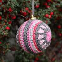 Pink and Grey Crochet Christmas Bauble thumbnail