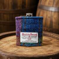 6oz Hip Flask with Raspberry, Blue, Green Harris Tweed Sleeve thumbnail