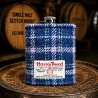 8oz Hip Flask with Blue Pink Stripe Harris Tweed Sleeve thumbnail