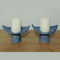Pair of Blue Satin Glaze Candleholders thumbnail