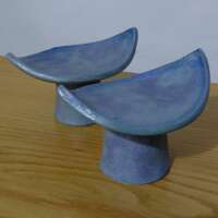 Pair of Blue Satin Glaze Candleholders thumbnail