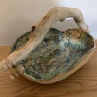 Sea Drift Stone Vessel with Driftwood Handle thumbnail