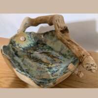 Sea Drift Stone Vessel with Driftwood Handle thumbnail