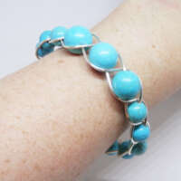 Synthetic Turquoise Celtic Braided Silver Plated Bracelet thumbnail