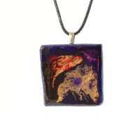 Blue and Gold Clay Square Pendant thumbnail