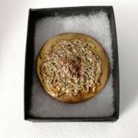Large Round Gold Coloured Clay Brooch thumbnail