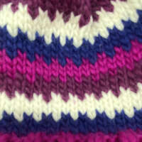 Hand Knitted Chunky Pink Blue & White Striped Wool Hat thumbnail