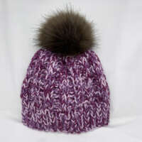 Pink and Purple Ribbed Stitch Wool Hat with Faux Fur Pom Pom thumbnail