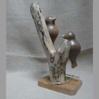 Walnut Wood Double Bird Sculpture thumbnail