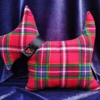 Scottie Dog Cushion with Heart Button (Wide Tartan) thumbnail