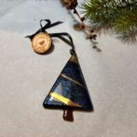Fused Glass Shimmery Dark Blue Christmas Tree Decoration thumbnail