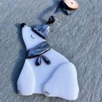 Fused Glass Polar Bear Decoration Silver thumbnail