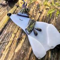 Fused Glass Polar Bear Decoration Silver thumbnail