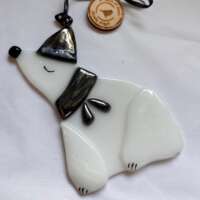 Fused Glass Polar Bear Decoration Silver thumbnail