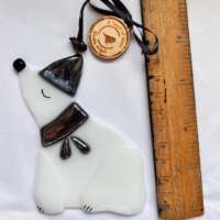 Fused Glass Polar Bear Decoration Silver thumbnail