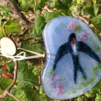 Handmade Fused Glass Heart with Swallow thumbnail