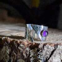 Antiqued Sterling Silver and Amethyst Wraparound Thumb Ring thumbnail