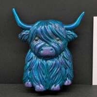 Metallic Blue Highland Cow Fridge Magnet thumbnail