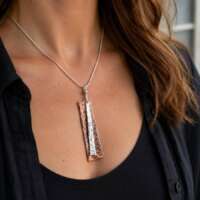 Hammered Copper and Sterling Silver Geometric Pendant thumbnail
