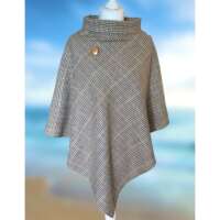 Coffee and White Houndstooth Wool Poncho thumbnail