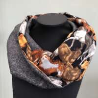 Grey Herringbone Tweed Infinity Scarf with Horse Lining thumbnail