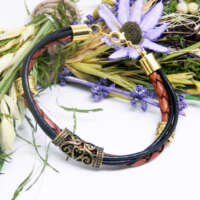 Viking Style Leather Beaded Bracelet thumbnail