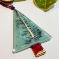Fused Glass Teal Tree Decoration with Fern Leaf Print thumbnail